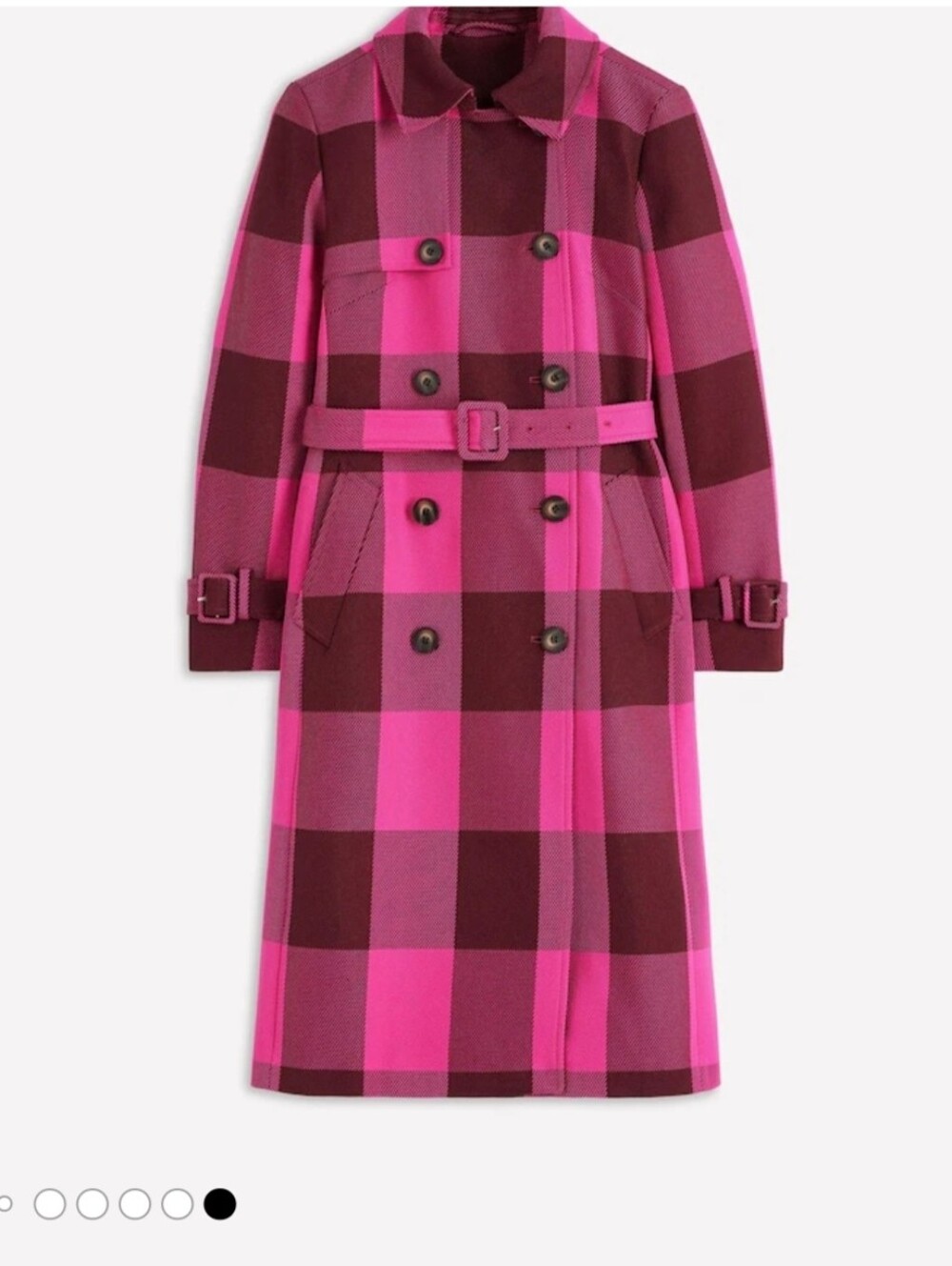 Boden Cheltenham Pink and Burgundy Plaid Trench Coat - Size 14R - Picture 7 of 16